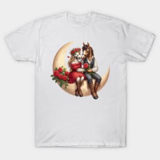 Valentine Horse Couple on Moon T-Shirt